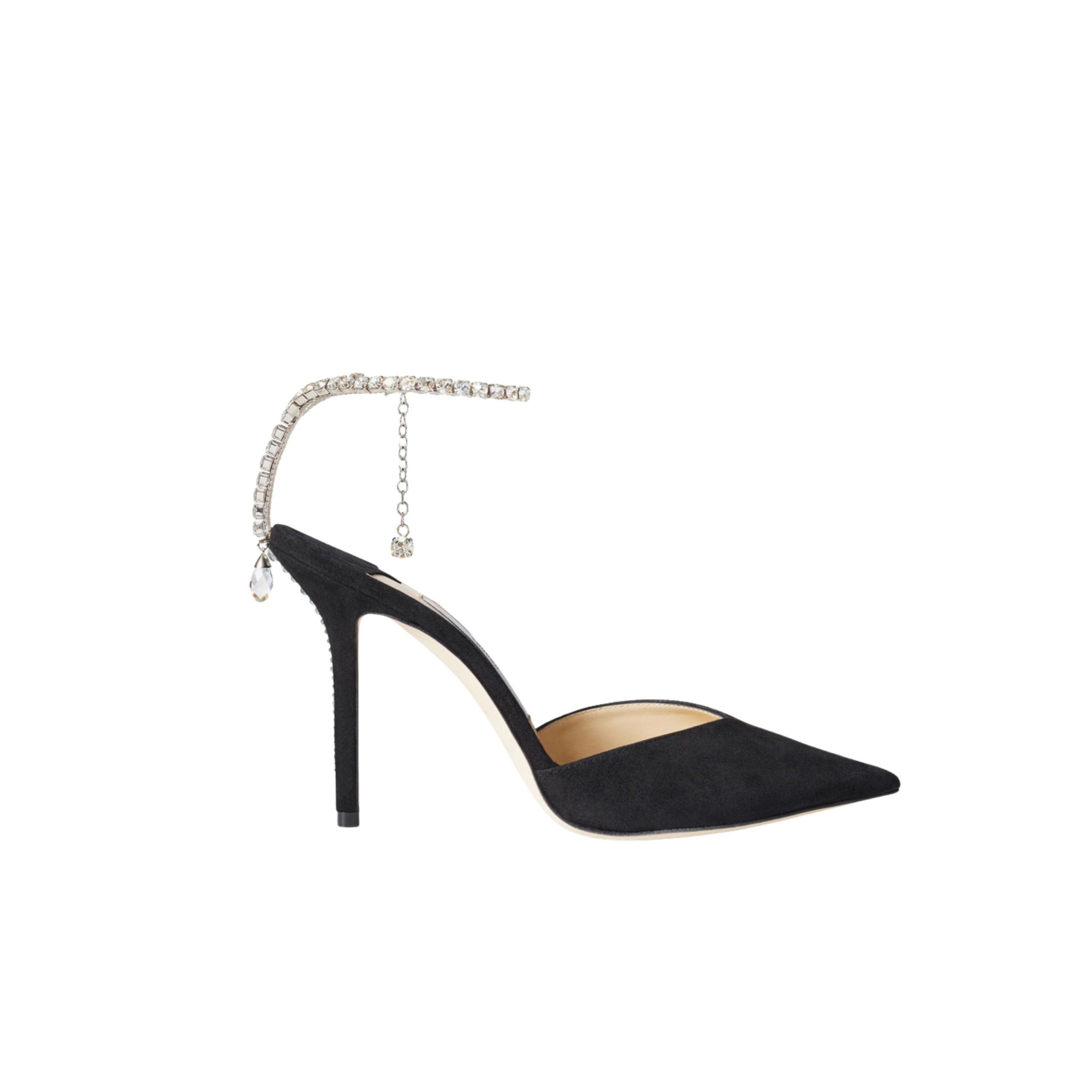 Black Suede Pumps with Crystal Embellishment