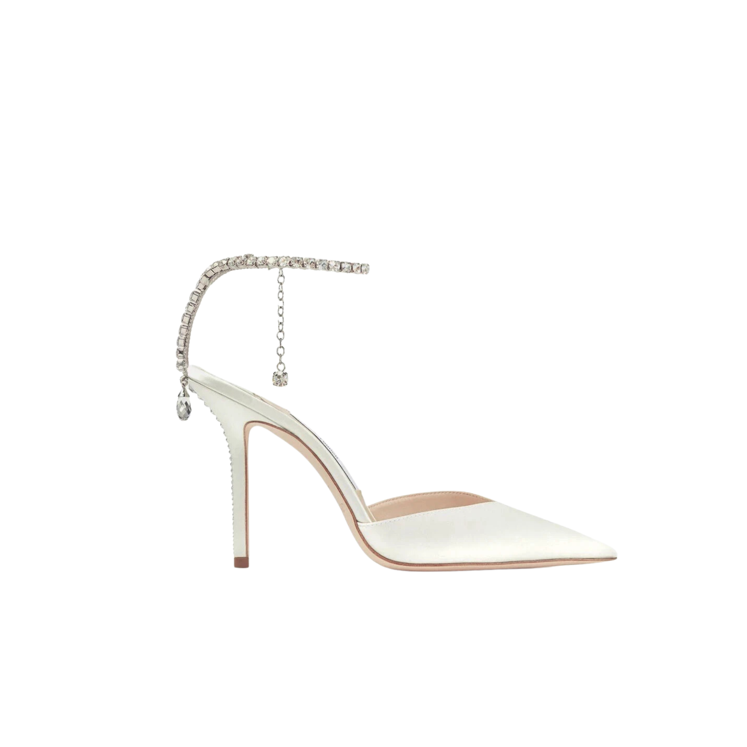 Ivory Satin Pumps with Crystal Embellishment