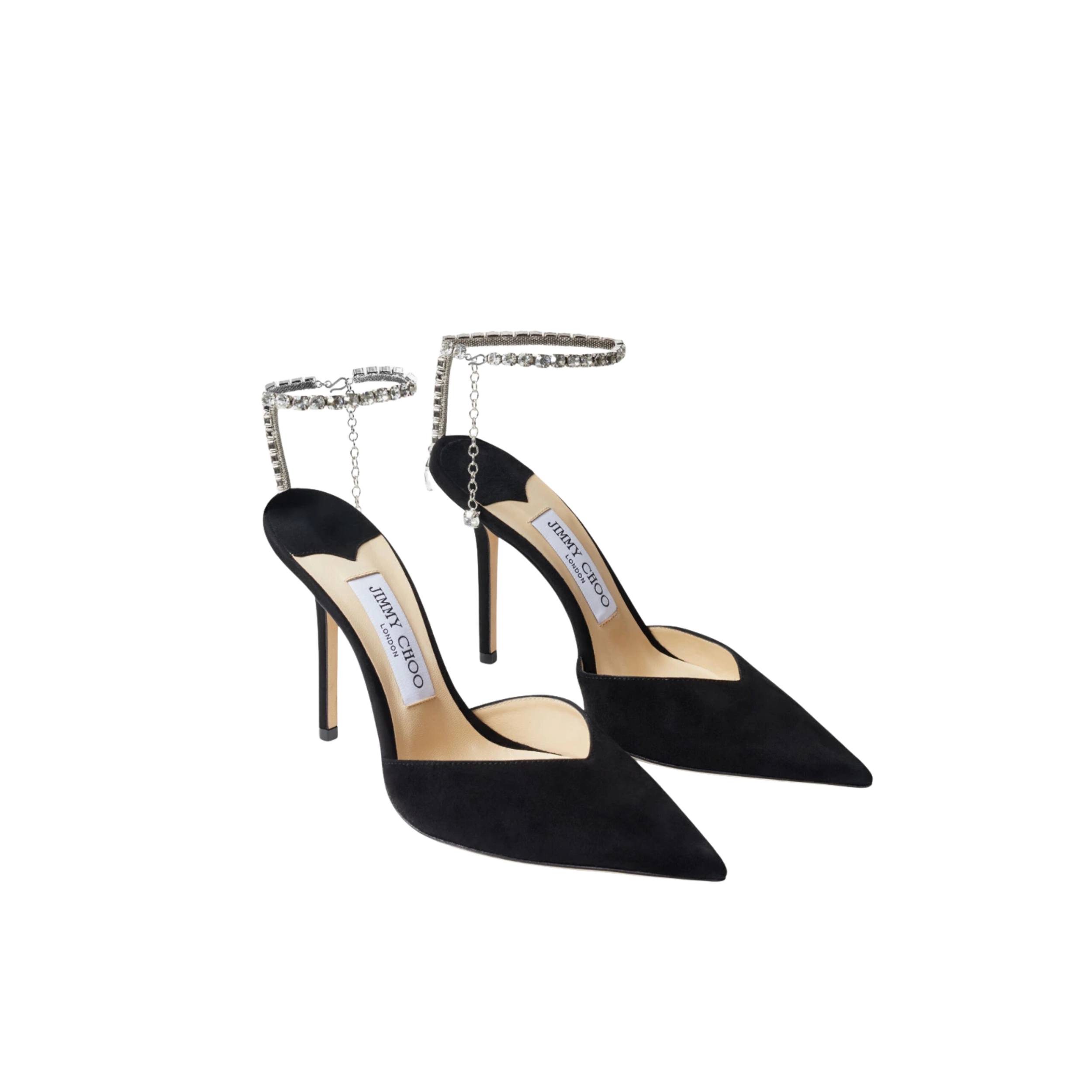 Black Suede Pumps with Crystal Embellishment